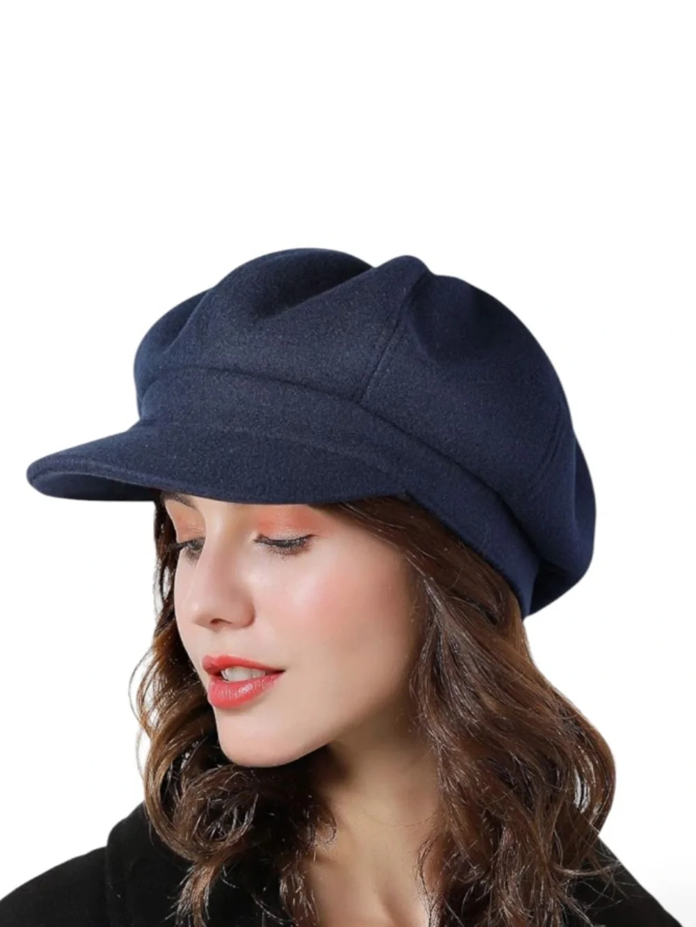 Navy Blue Warm Knit Beret Newsboy Cap